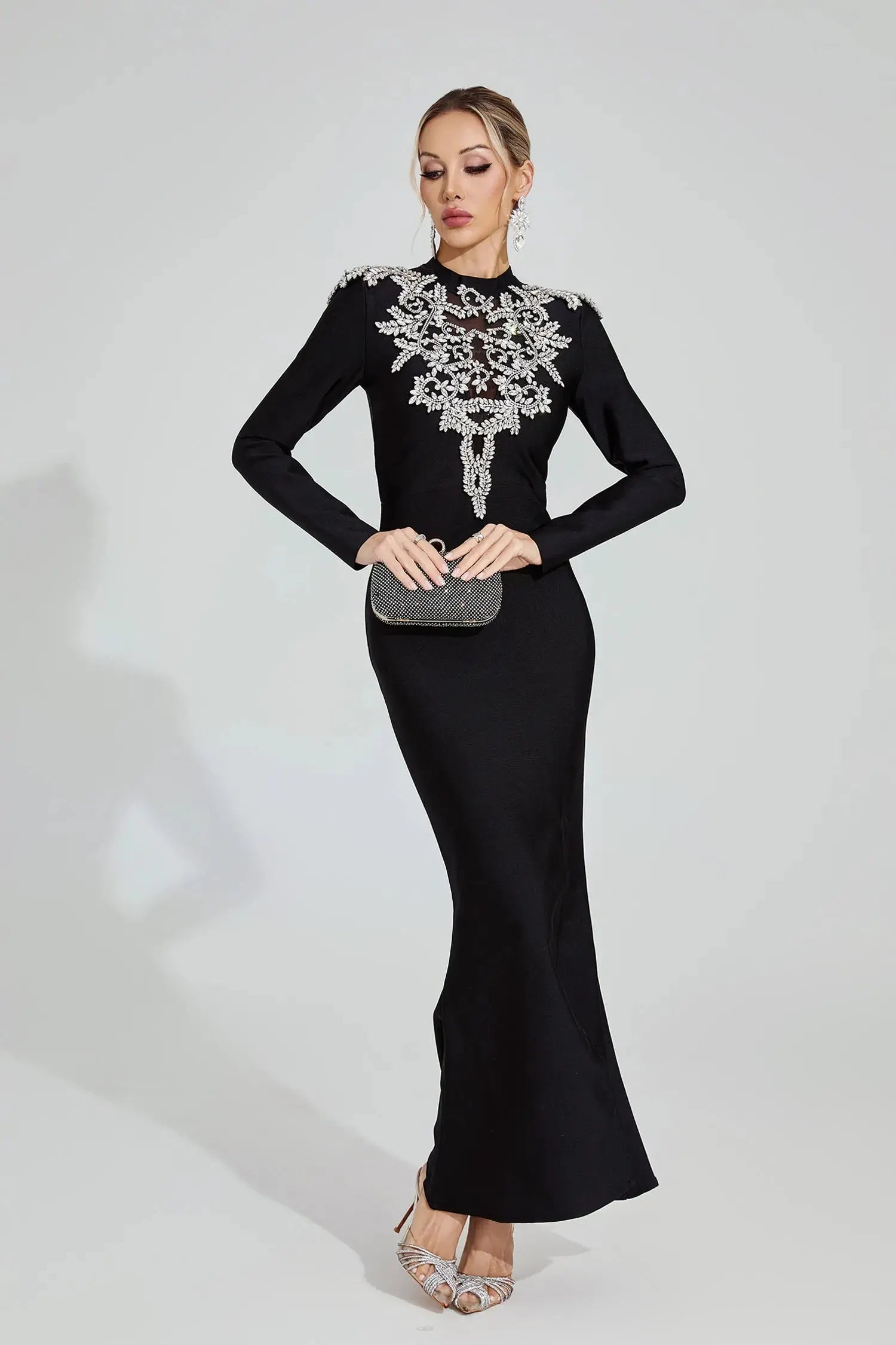 karen Black Diamond pattern Bandage maxi Dress Avalabel