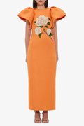 Edwina Embellished Maxi Dress Hydrangea Print in Tangerine Avalabel