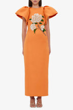 Edwina Embellished Maxi Dress Hydrangea Print in Tangerine Avalabel