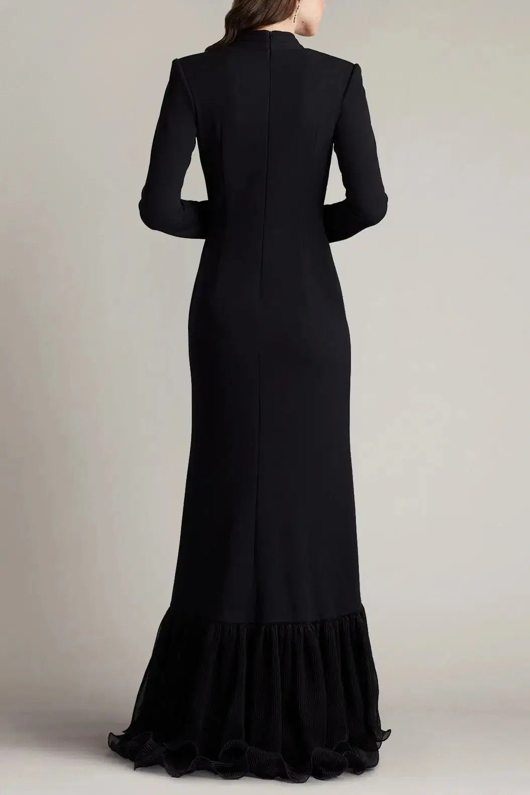 Joyce Black Ruffled Gathered High Slit Knit Midi Dress Avalabel