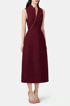 Asymmetric Collar Blazer Midi Dress in Red Avalabel