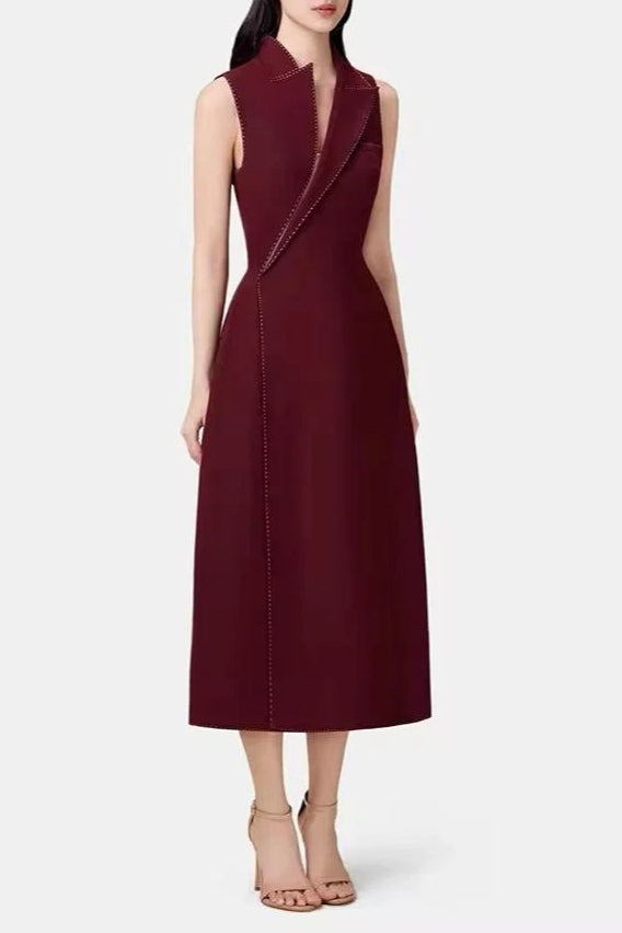 Asymmetric Collar Blazer Midi Dress in Red Avalabel