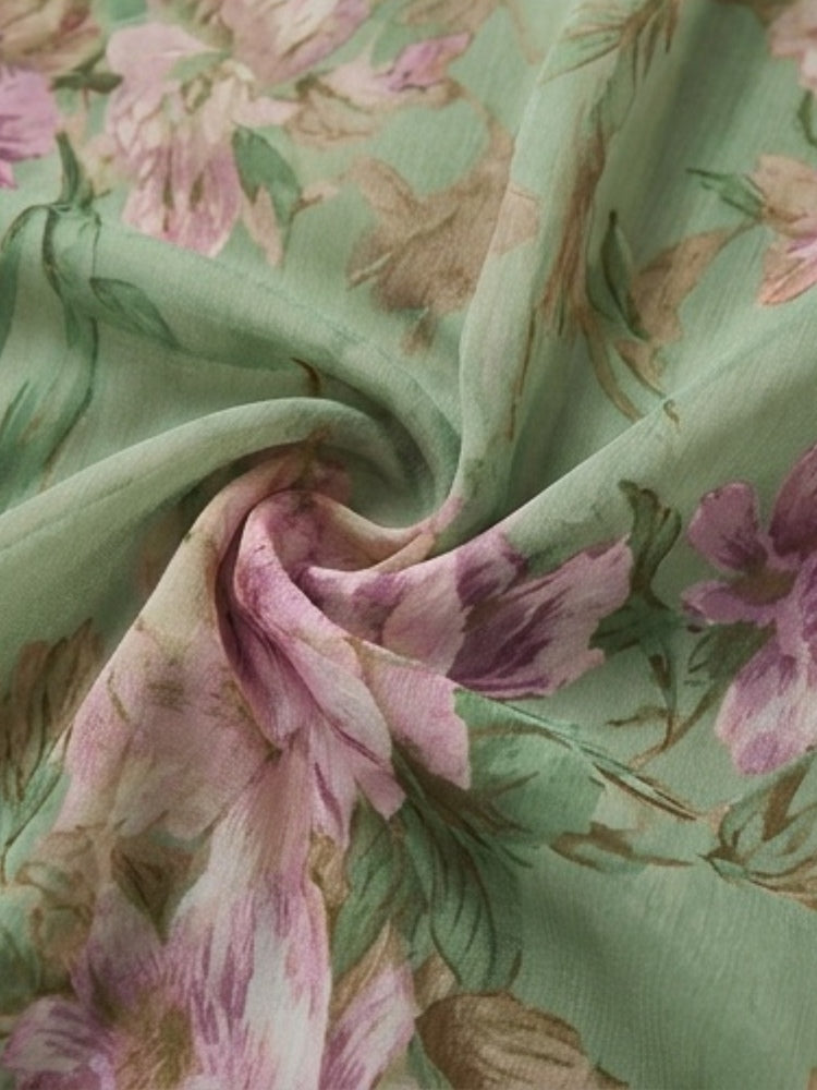 Polly Green Floral Chiffon Halter Maxi Dress Avalabel