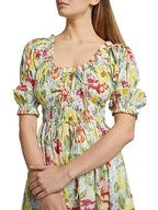 tobey Ischia Floral Smocked Midi Dress Avalabel