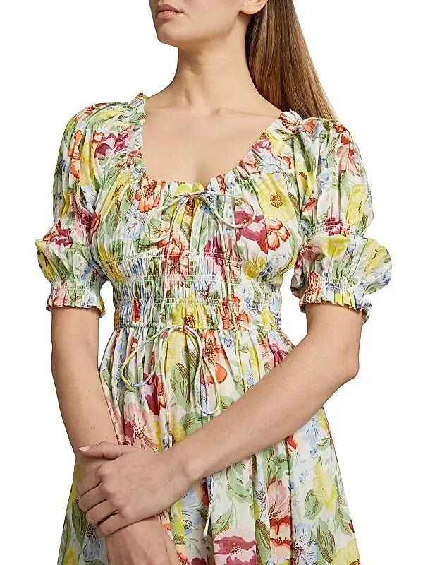 tobey Ischia Floral Smocked Midi Dress Avalabel