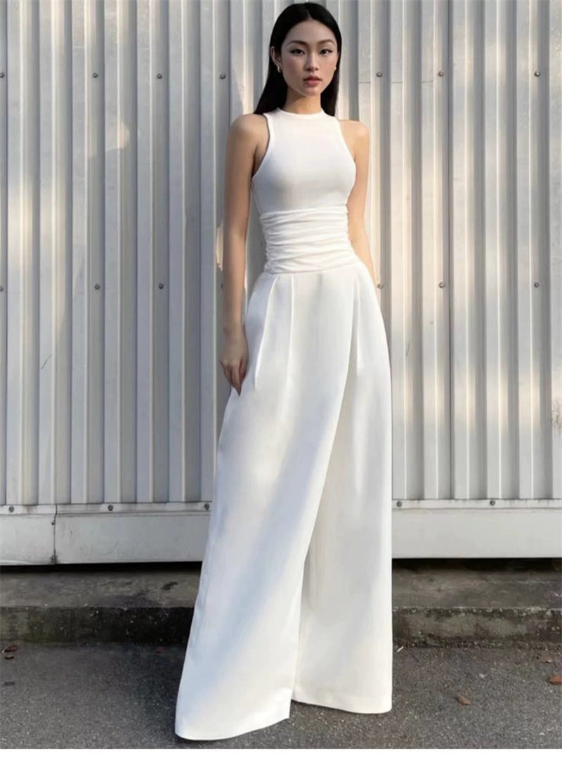 VEST HIGH WAIST WIDE LEG LONG SKIRT SUIT IN WHITE Avalabel