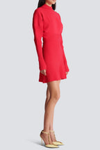 Roberta Long Sleeve Flared Knit Mini Dress in Red Avalabel
