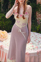 celeste Crochet flowers jersey midi dress in purple Avalabel