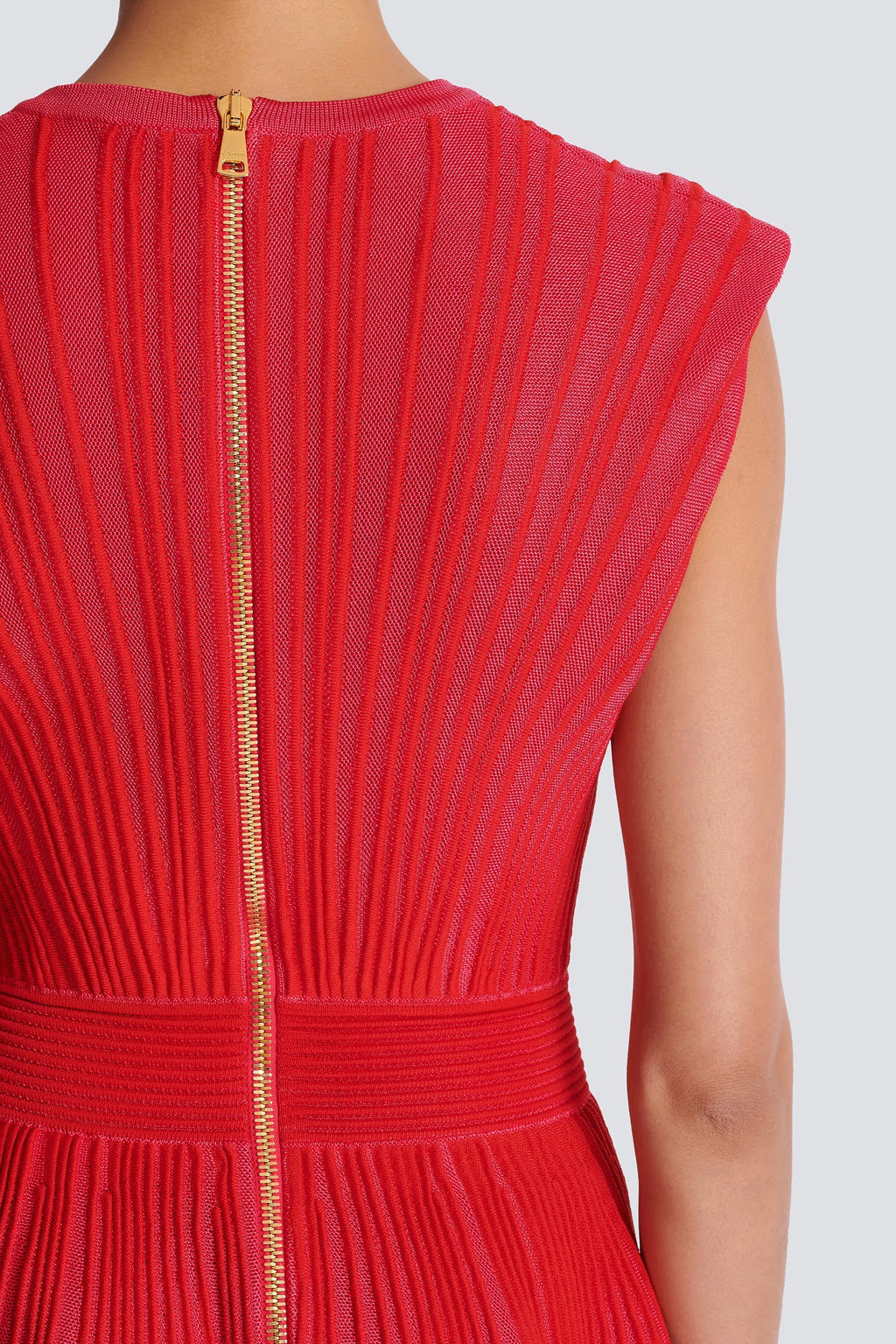 V-Neck Sleeveless Flared Knit Mini Dress in Red Avalabel