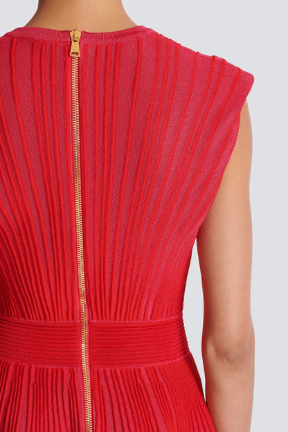 V-Neck Sleeveless Flared Knit Mini Dress in Red