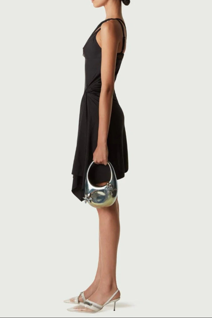 One-Shoulder Lace Hollow Mini Dress in Black Avalabel
