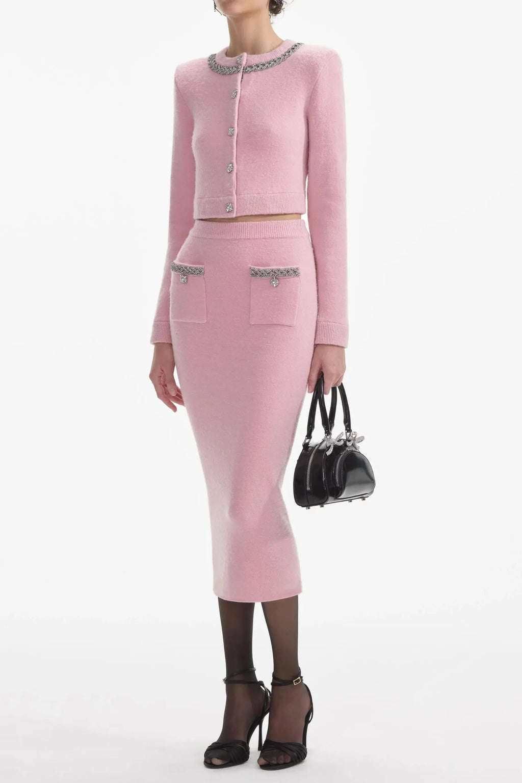 shirley pink embellished jacket & skirt matching set Avalabel