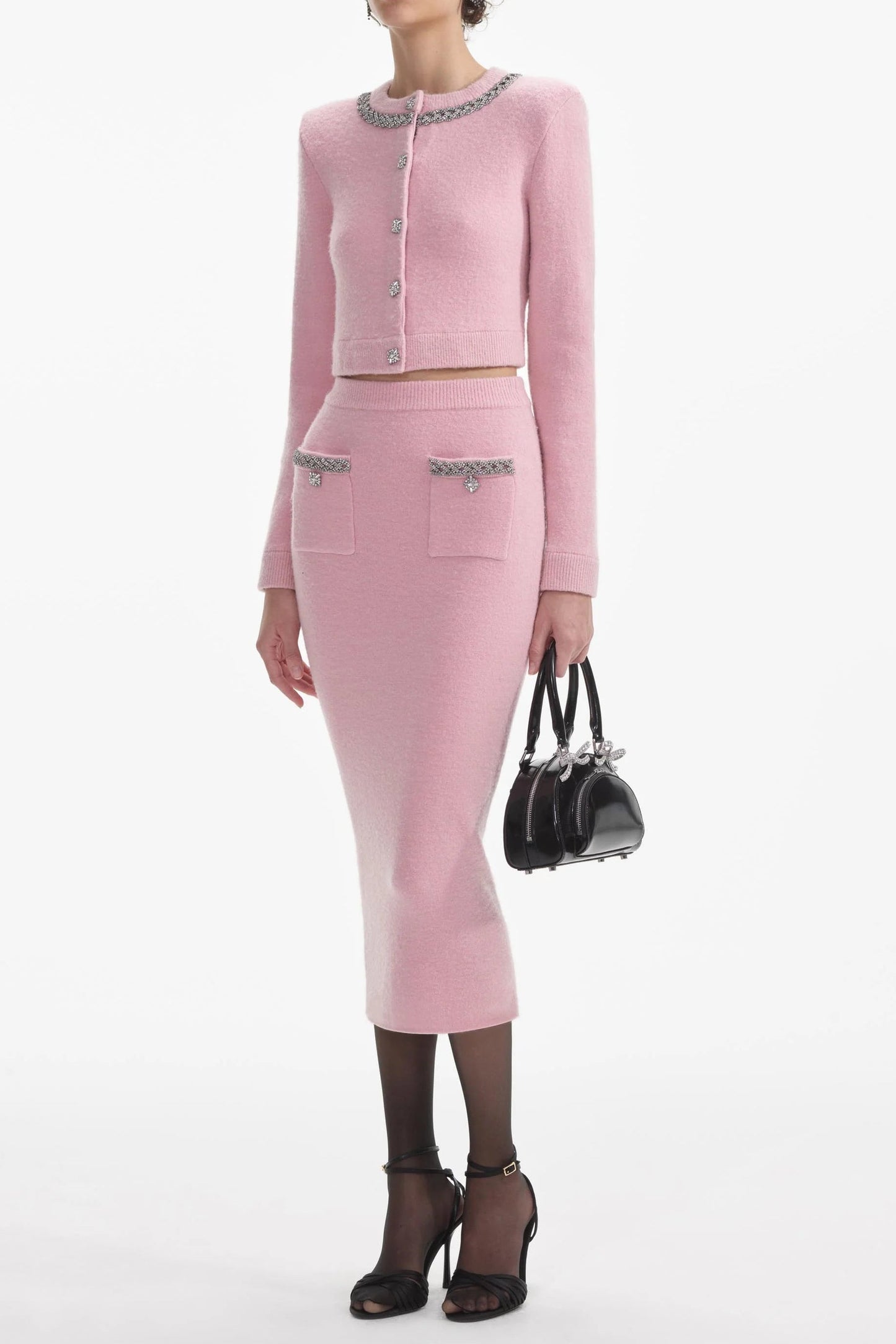 shirley pink embellished jacket & skirt matching set