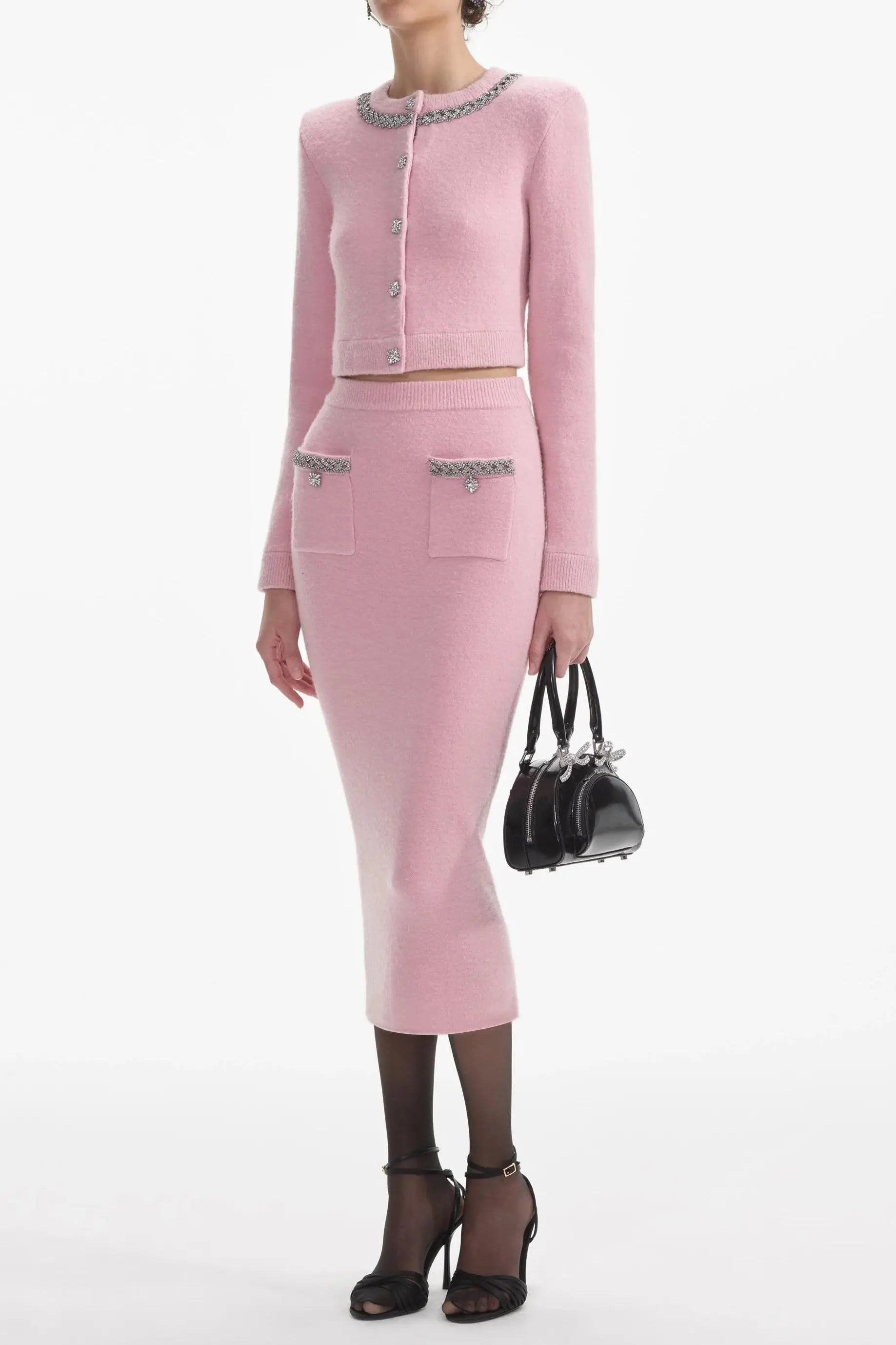 shirley pink embellished jacket & skirt matching set Avalabel