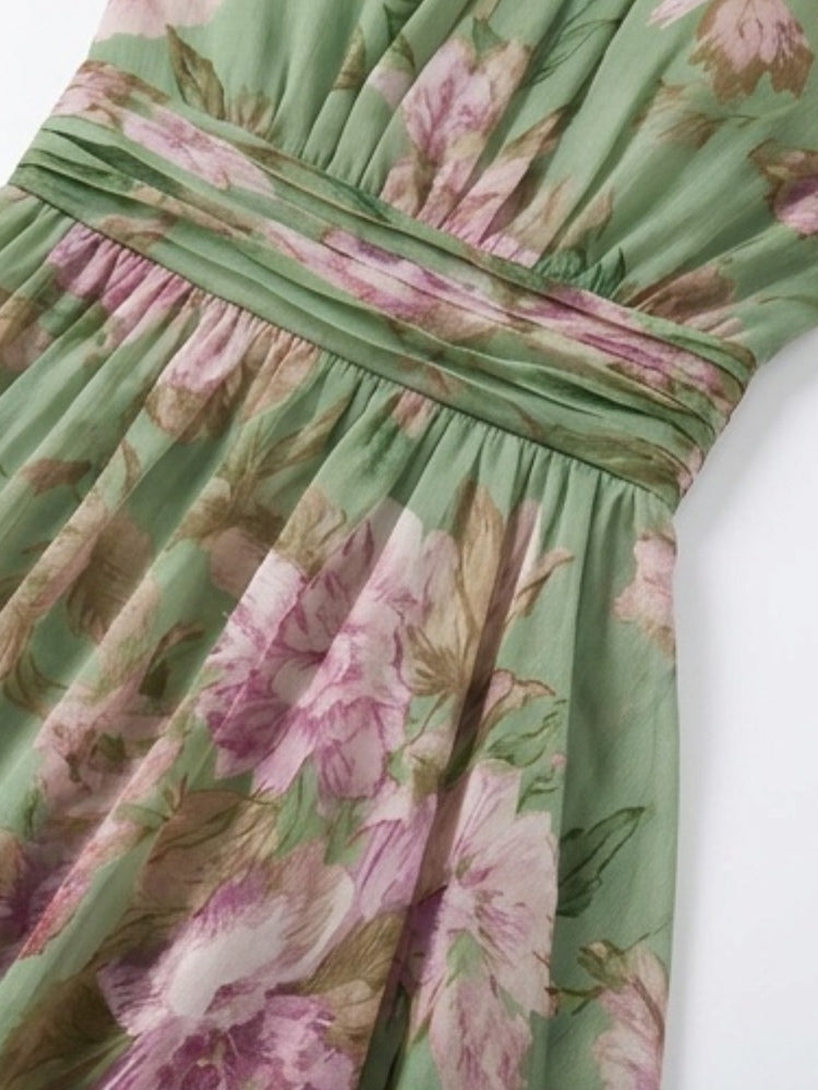 Polly Green Floral Chiffon Halter Maxi Dress Avalabel