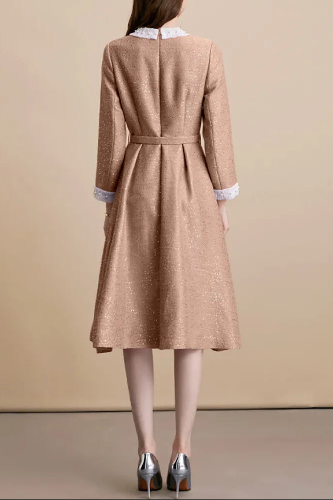 virginia Tweed Sequin khaki midi Dress Avalabel