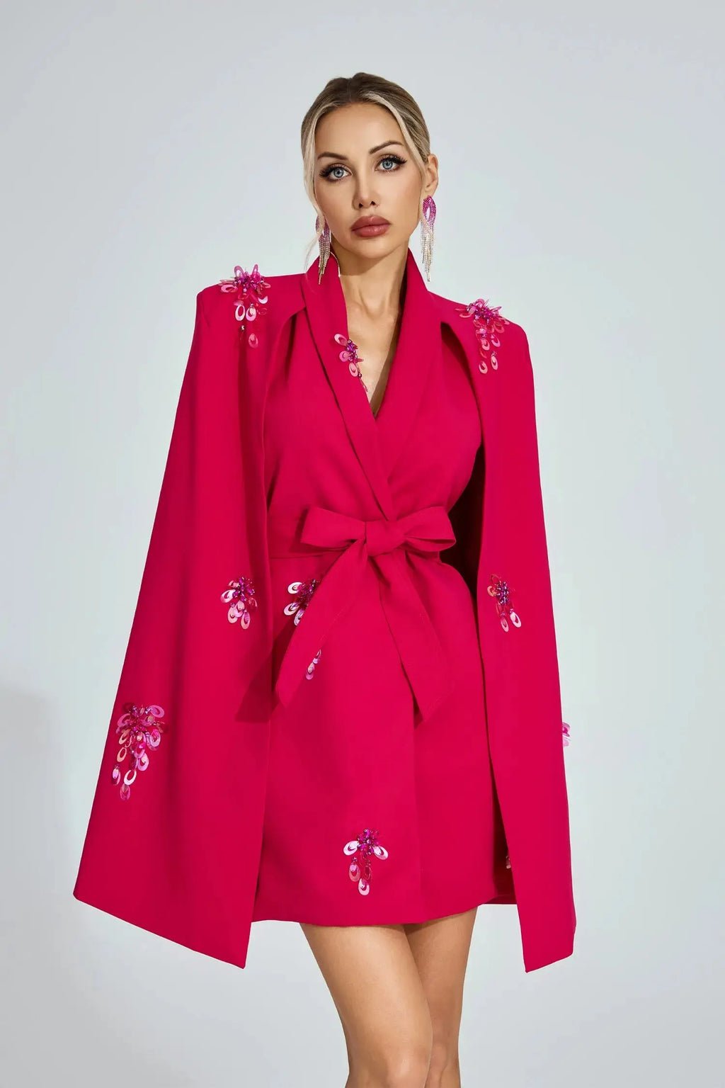 katherine Rose Red Cape-Sleeve Blazer mini Dress Avalabel
