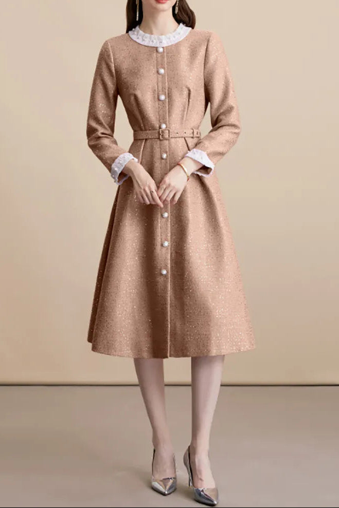 virginia Tweed Sequin khaki midi Dress Avalabel