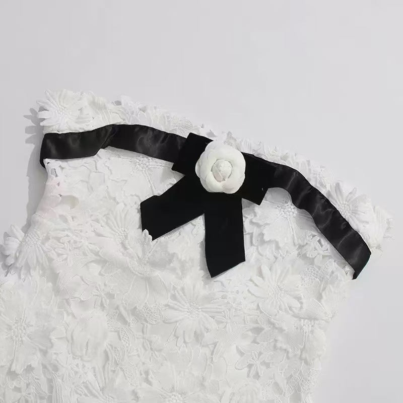 Strapless Flower Embroidery Maxi Dress In White Avalabel