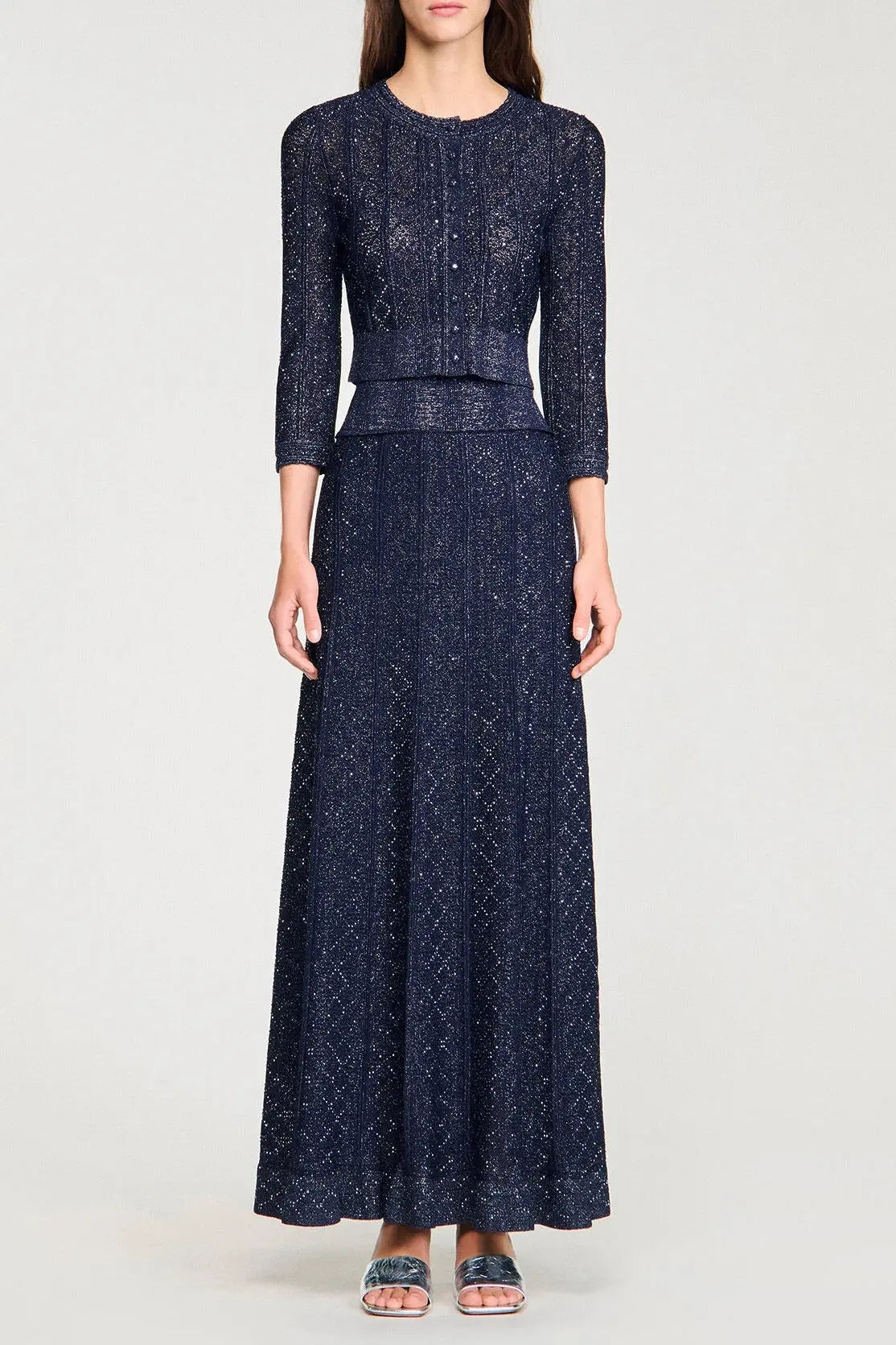alexandra Strass knit cropped cardigan in navy blue Avalabel