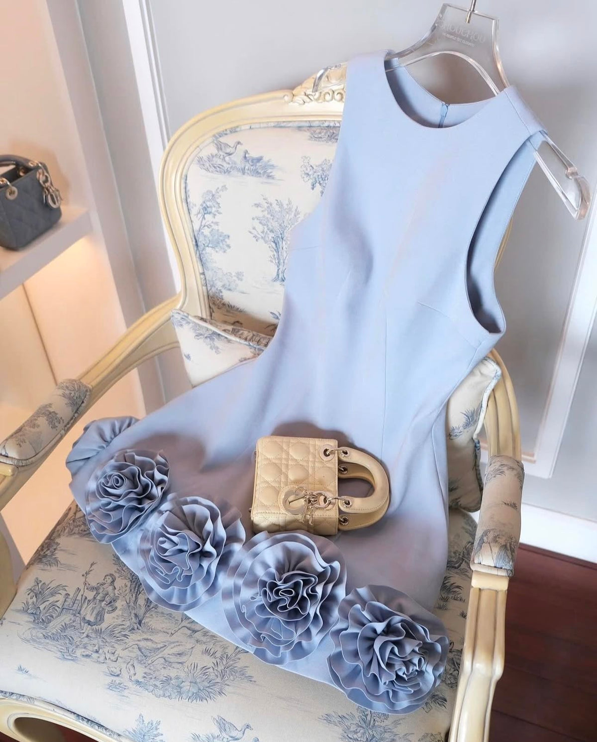 Azure 3D Flower Mini Dress In Blue Avalabel