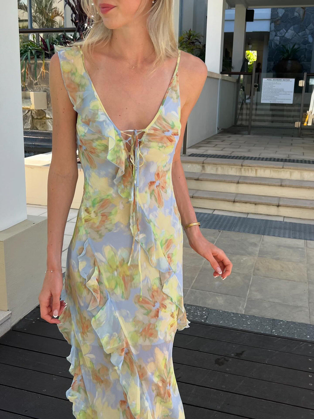 Cecilia Chiffon Ruffles Maxi Dress in Blue Avalabel