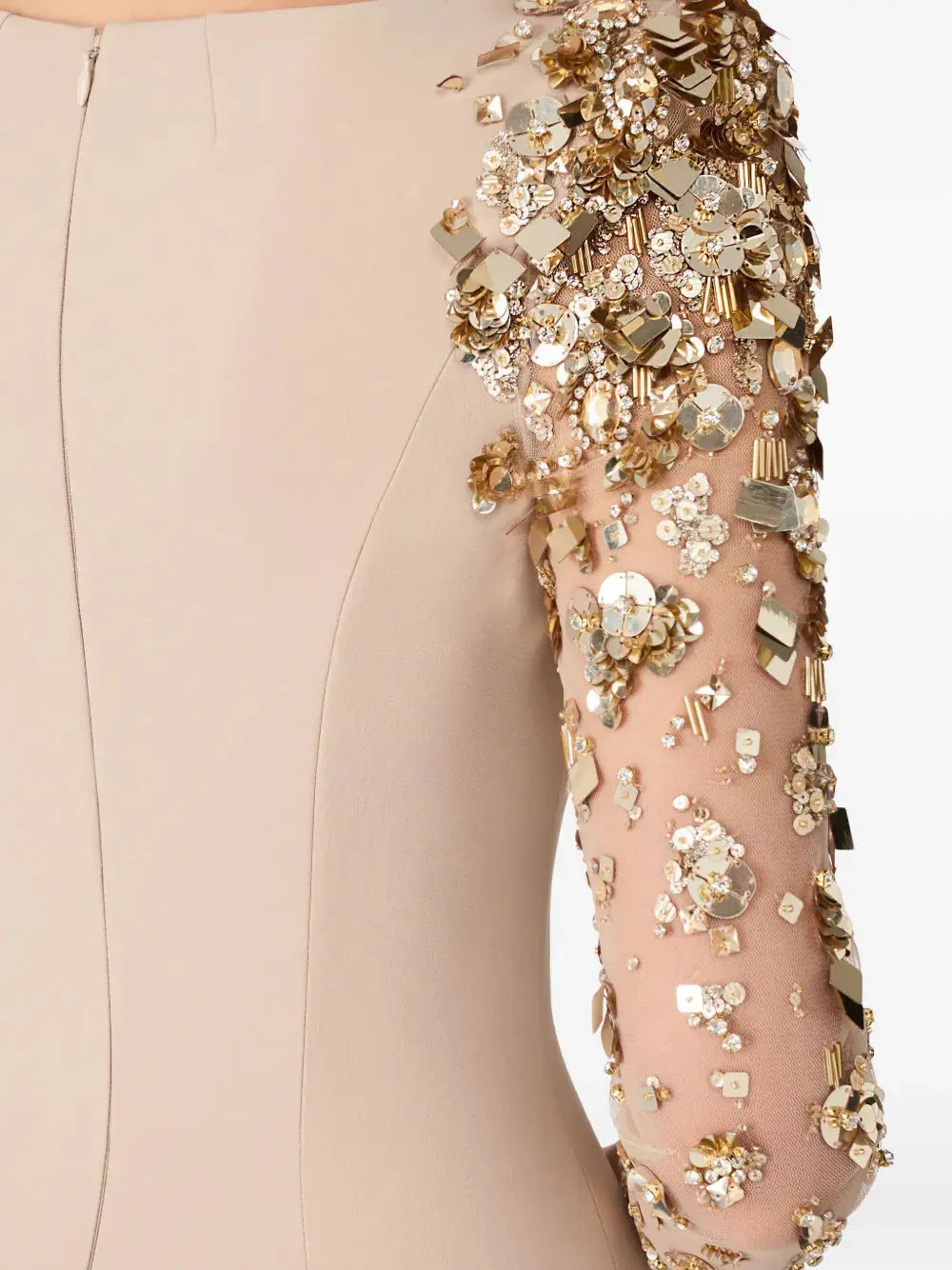 martha Mesh splicing beading diamond maxi dress in apricot Avalabel