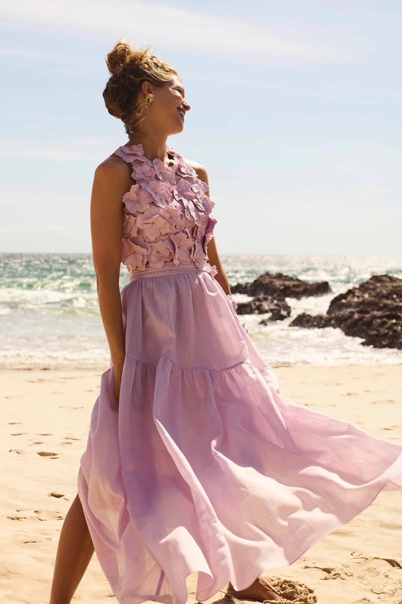 Ashley Flower Shell Top Maxi Skirt Set in Purple Avalabel