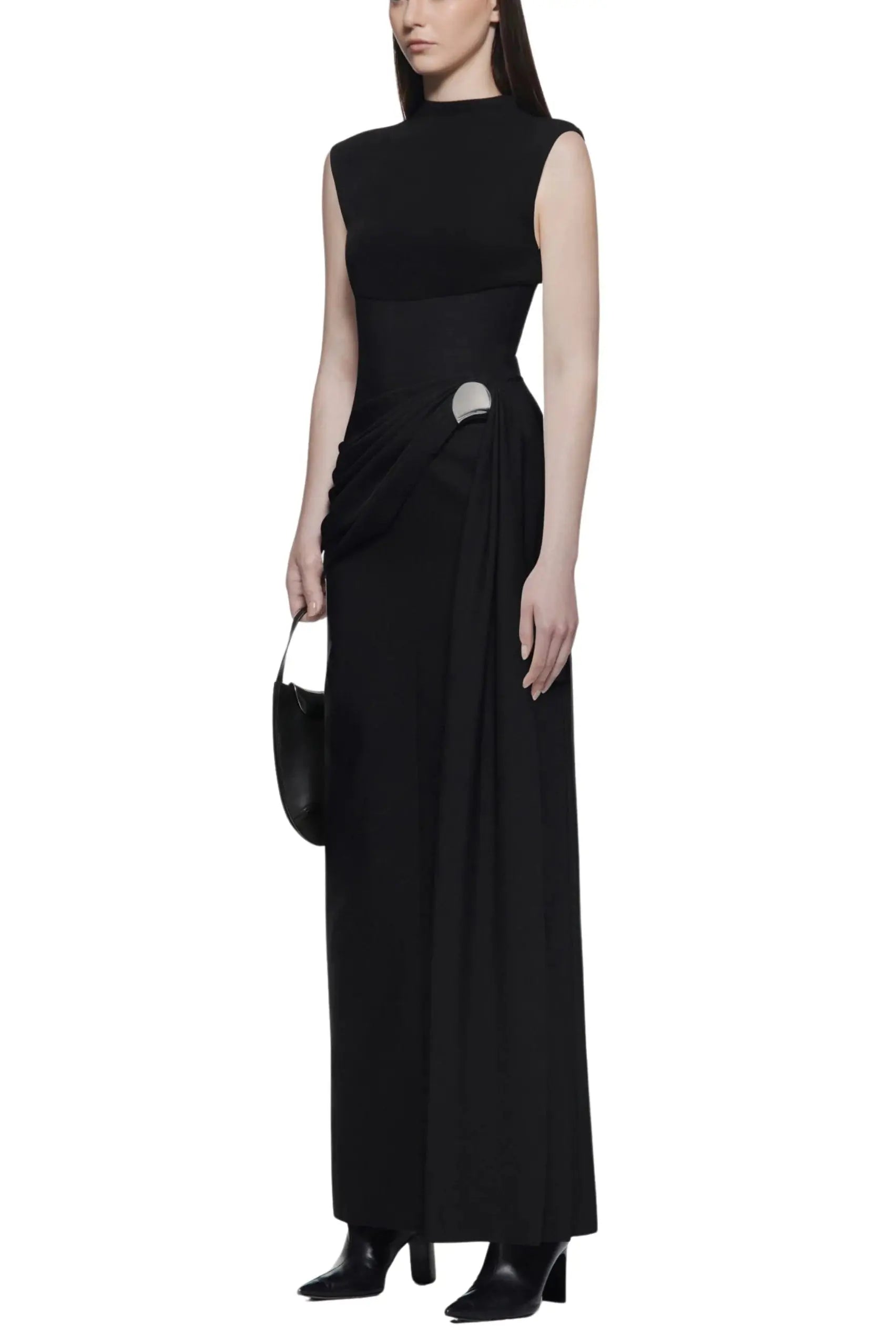 kelly Interlock pleated Knit maxi dress in black Avalabel