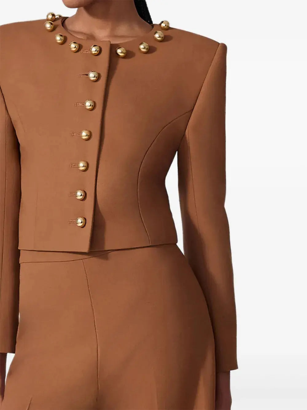 miranda pale brown button-decorated short jacket two-piece set Avalabel