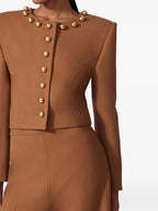 miranda pale brown button-decorated short jacket two-piece set Avalabel
