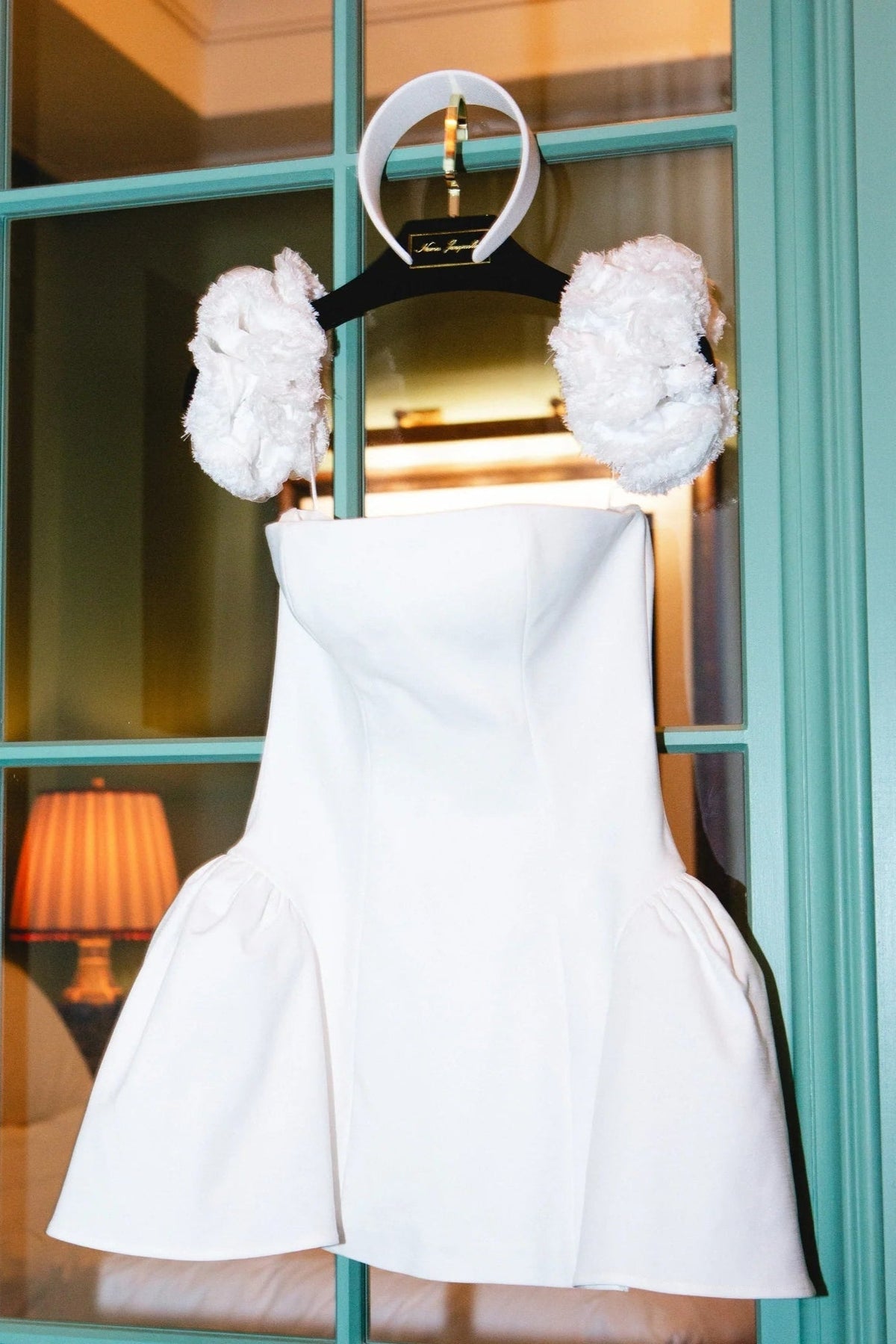Sherry Flower Strapless Puffy Mini Dress in White Soraya