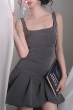 arabela square neck bud mini dress in gray Avalabel