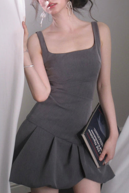 arabela square neck bud mini dress in gray