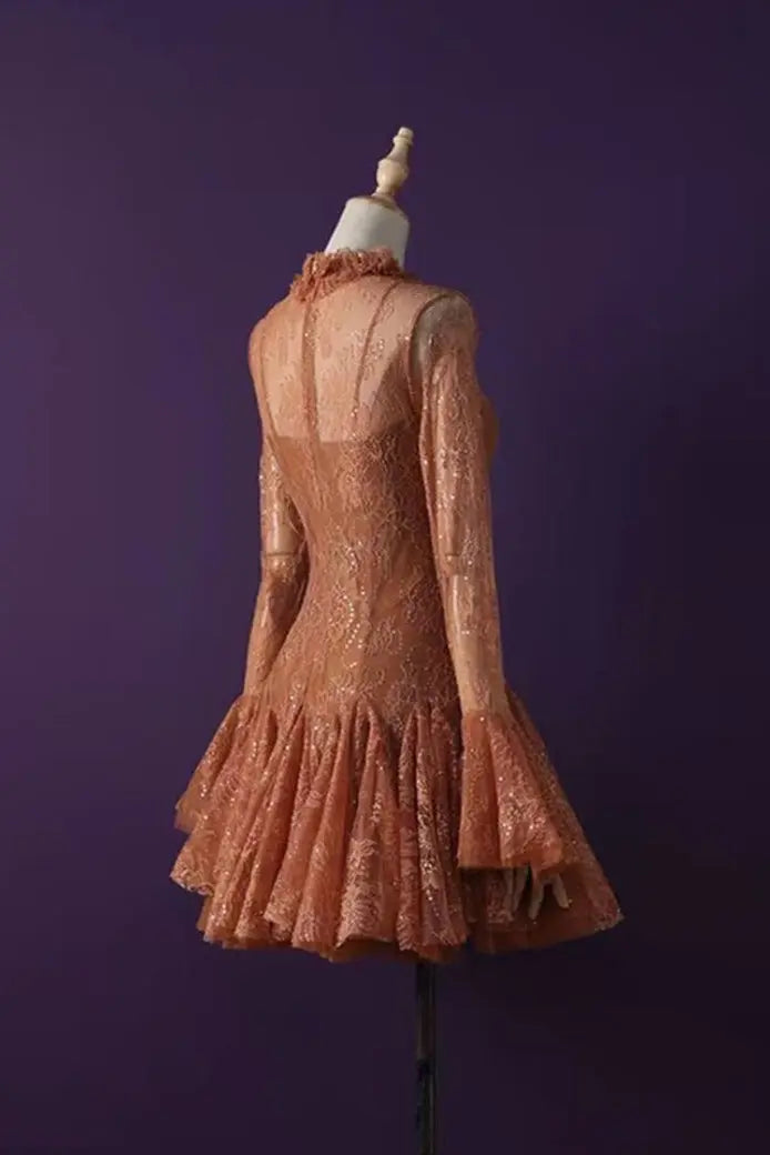 Embroidered Flared long sleeve Mini Dress Avalabel