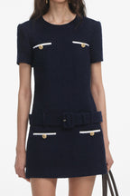 Apphia Tweed Low-Rise Pants Set in Navy Blue Avalabel