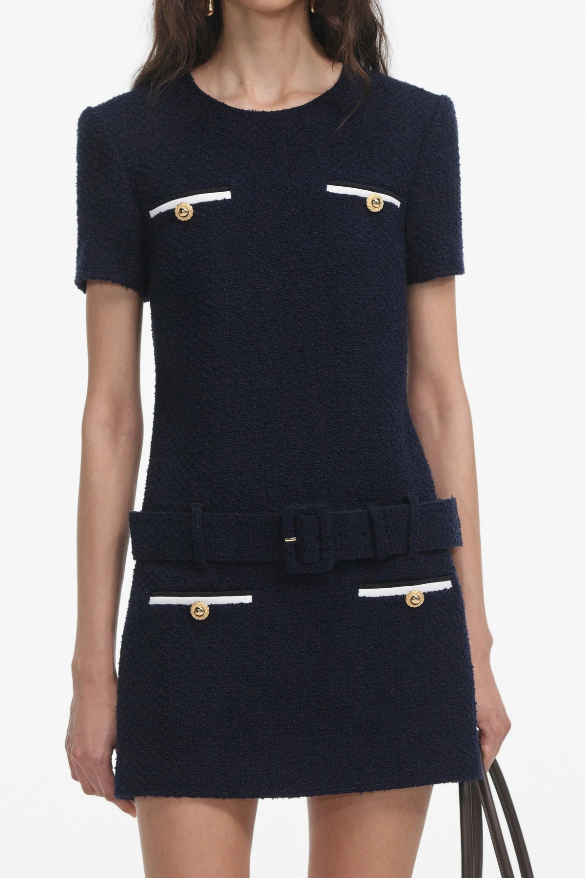 Apphia Tweed Low-Rise Pants Set in Navy Blue Avalabel