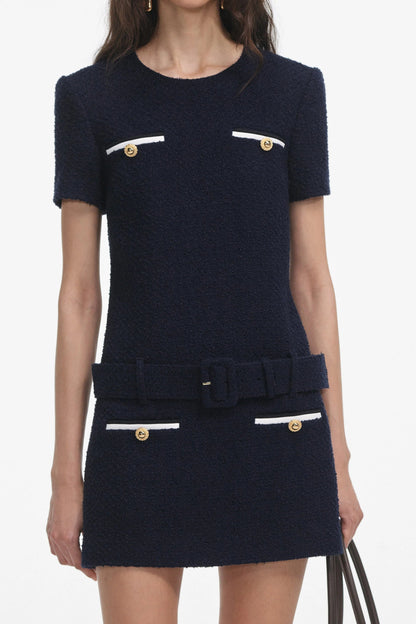 Apphia Tweed Low-Rise Pants Set in Navy Blue