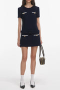 Apphia Tweed Low-Rise Pants Set in Navy Blue Avalabel