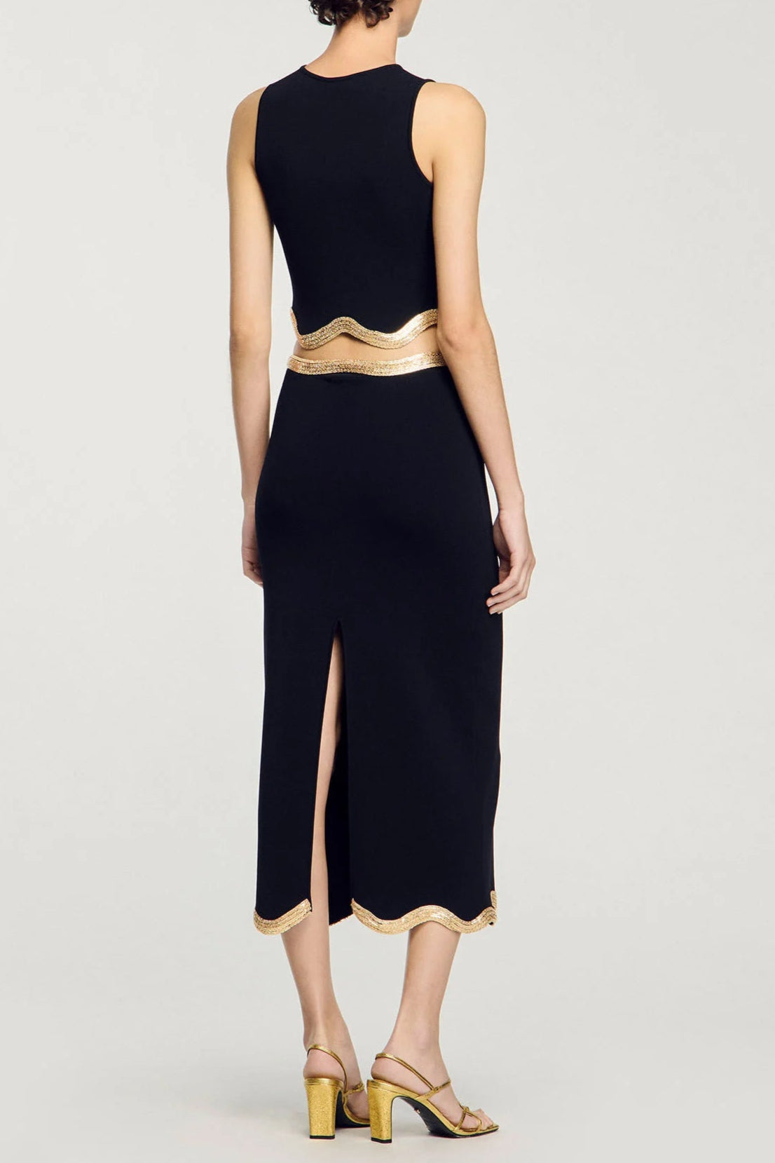 Black Long Knitted Skirt with Chain Detail Avalabel