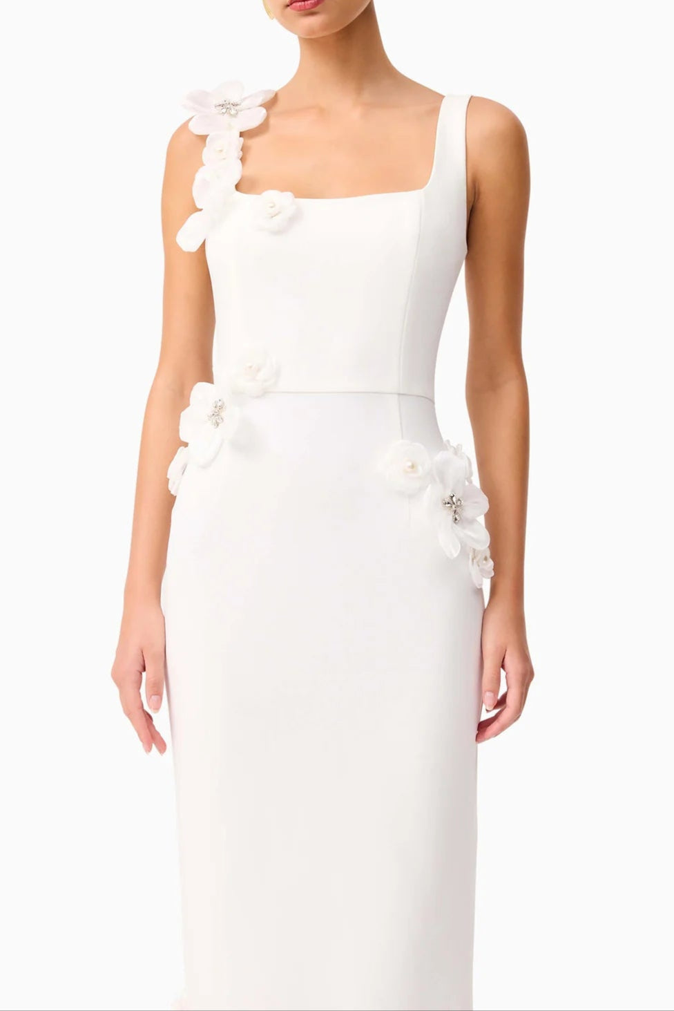 Sabrina 3D Flower Midi Dress in White Soraya