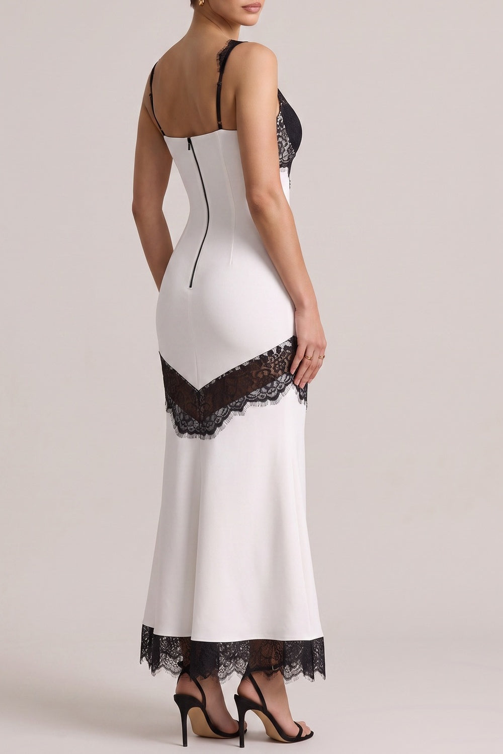 Sleeveless Black Lace Patchwork Mermaid Maxi Dress Avalabel