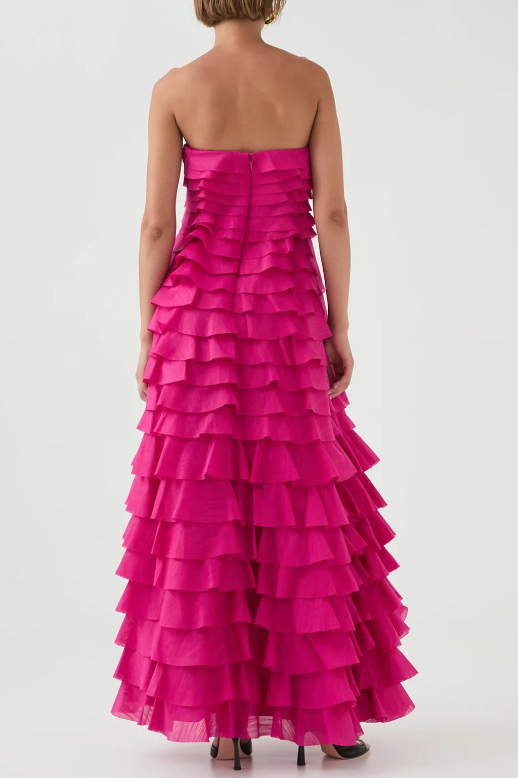 Cathy Pleated Layer Strapless Maxi Dress in Rose Red Avalabel