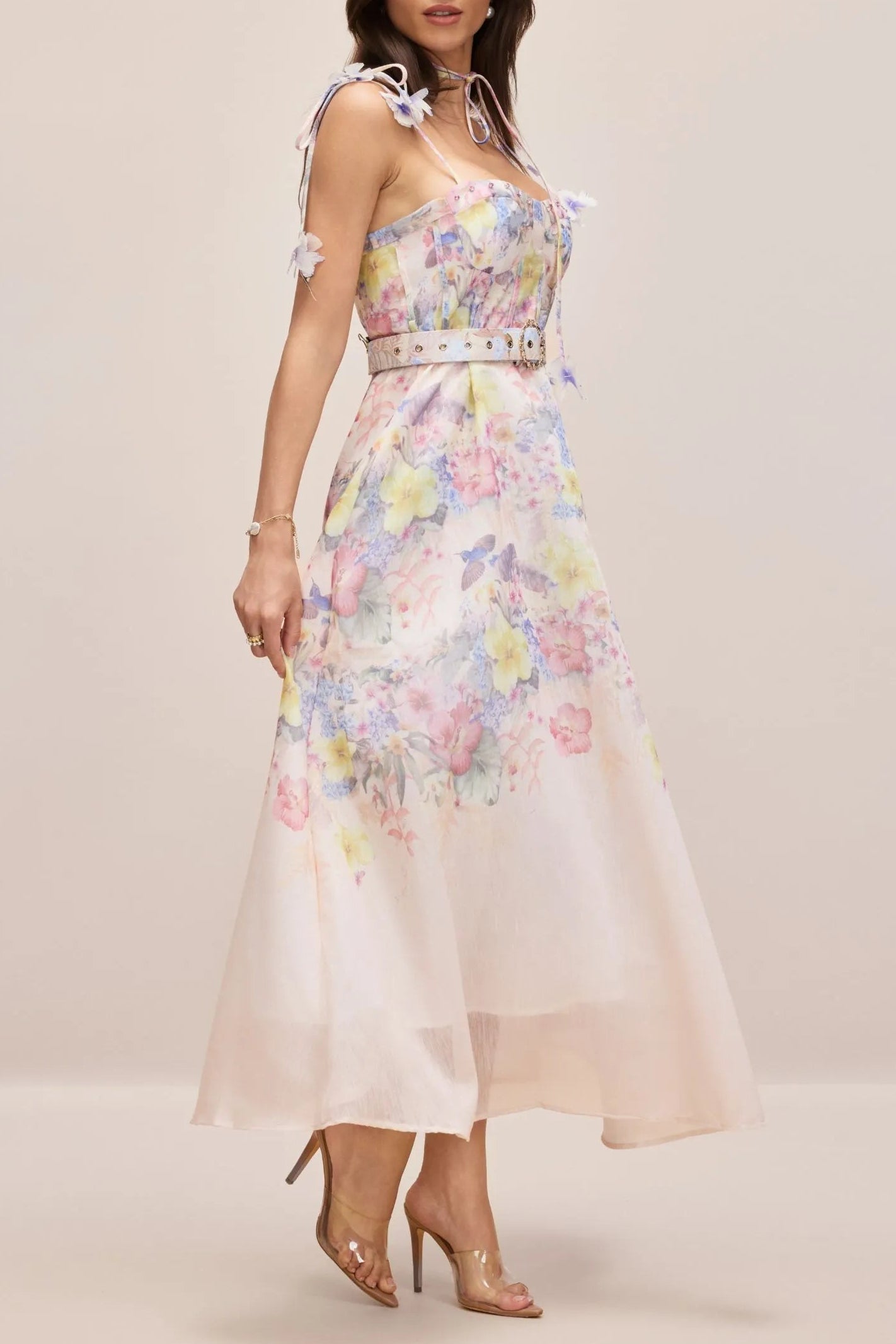 Emily Floral Printed Strap Corset Maxi Dress Avalabel