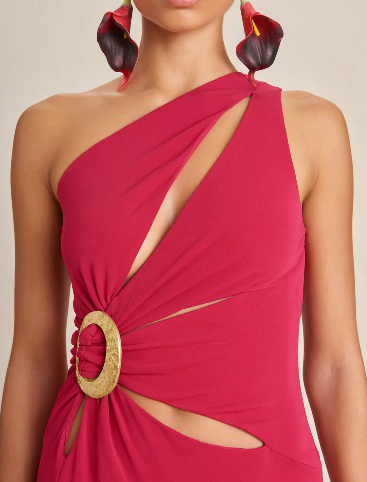 One-Shoulder Cutout Side Slit Maxi Dress In Magenta Avalabel