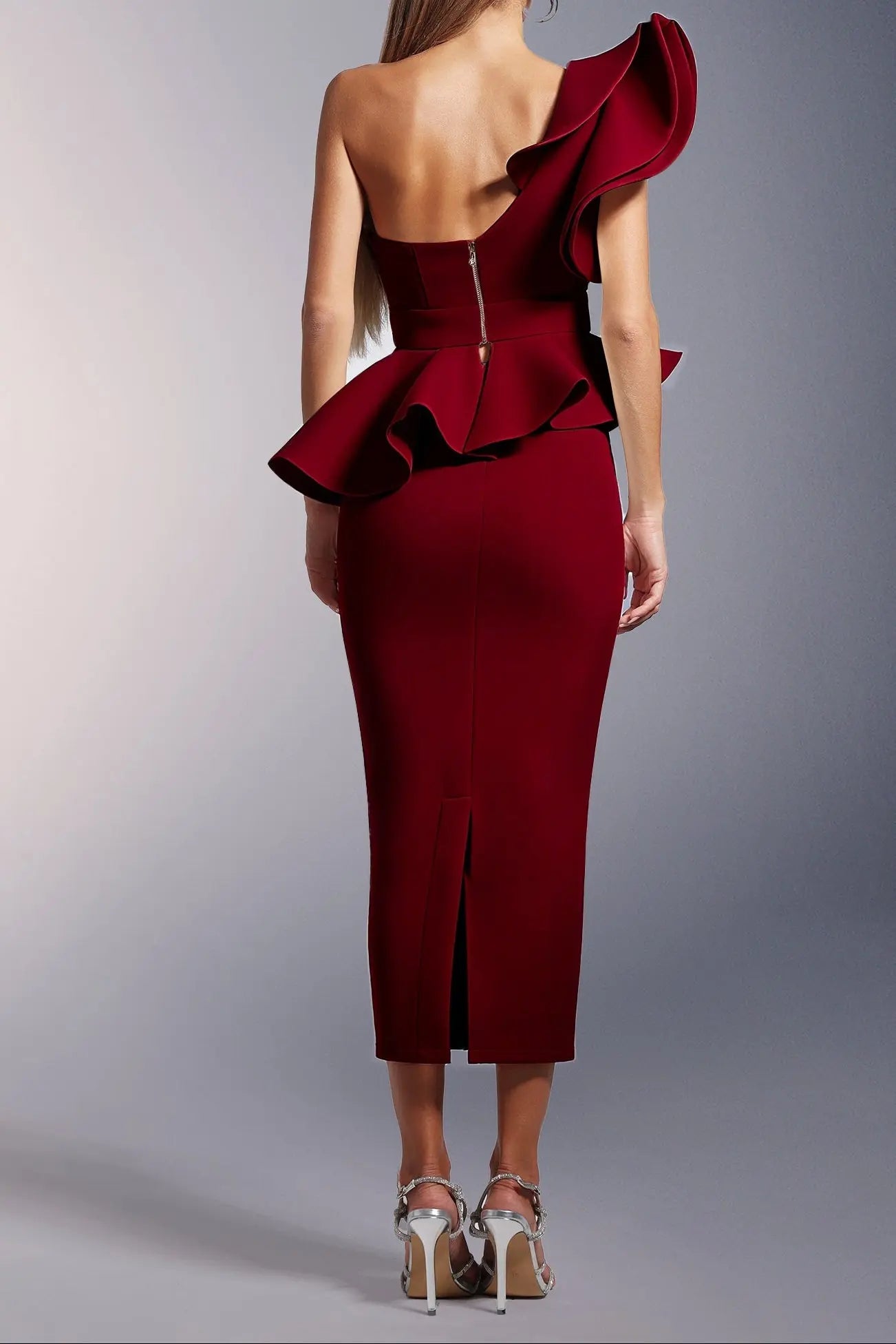 Luysa One Shoulder Asymmetry Red Midi Set Avalabel