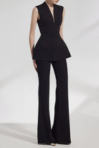 Sleeveless Vest Flared Wide-Leg Pants Set in Black Avalabel