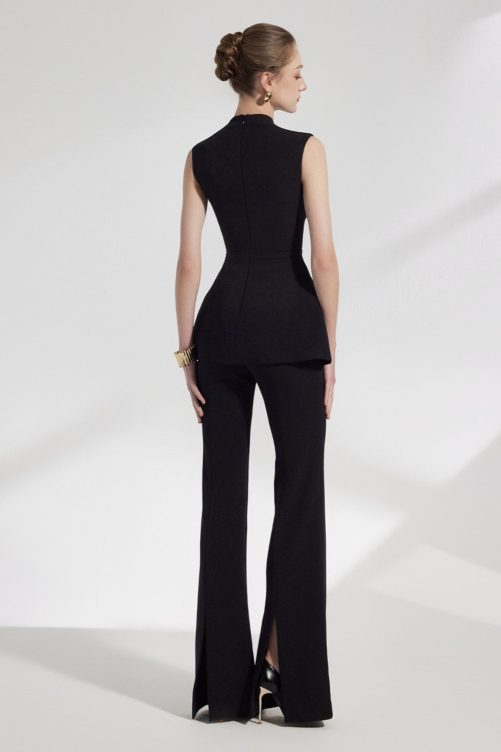 Sleeveless Vest Flared Wide-Leg Pants Set in Black Avalabel