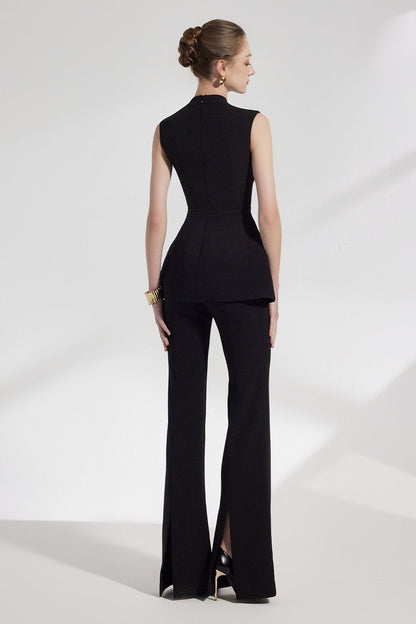 Sleeveless Vest Flared Wide-Leg Pants Set in Black