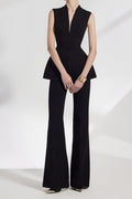Sleeveless Vest Flared Wide-Leg Pants Set in Black Avalabel